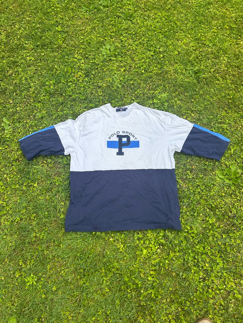 vintage 90s polo sport blue/whitr color block tshirt
